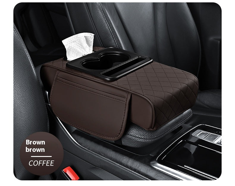 Car armrest organizer with cup holder and tissue holder
