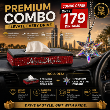 Premium Car Combo – Crystal Hanging Star + Abu Dhabi Crystal Shing Tissue Box