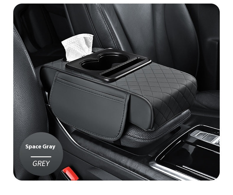 Car armrest organizer with cup holder and tissue holder