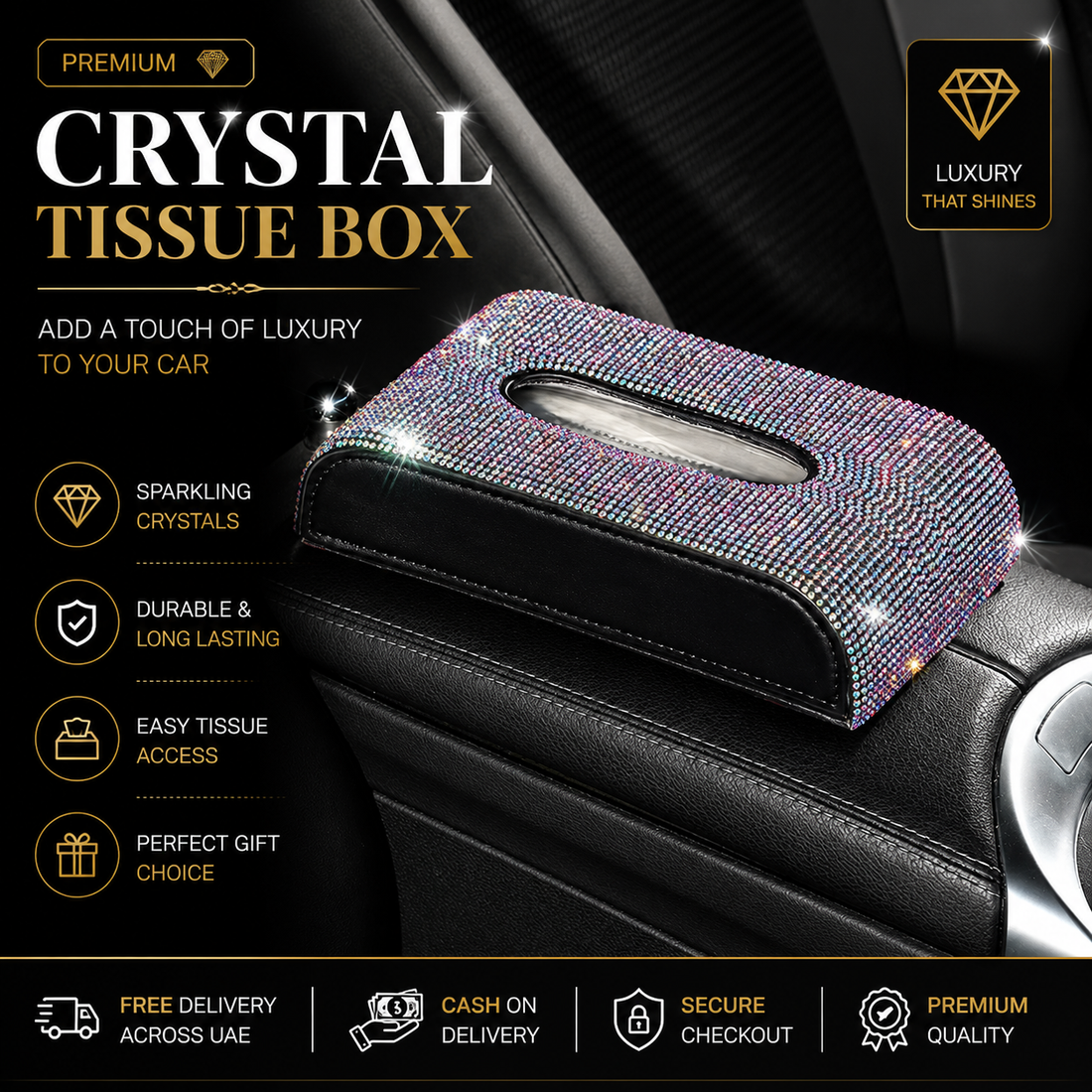 ✨ Crystal Rhinestone Car Tissue Box