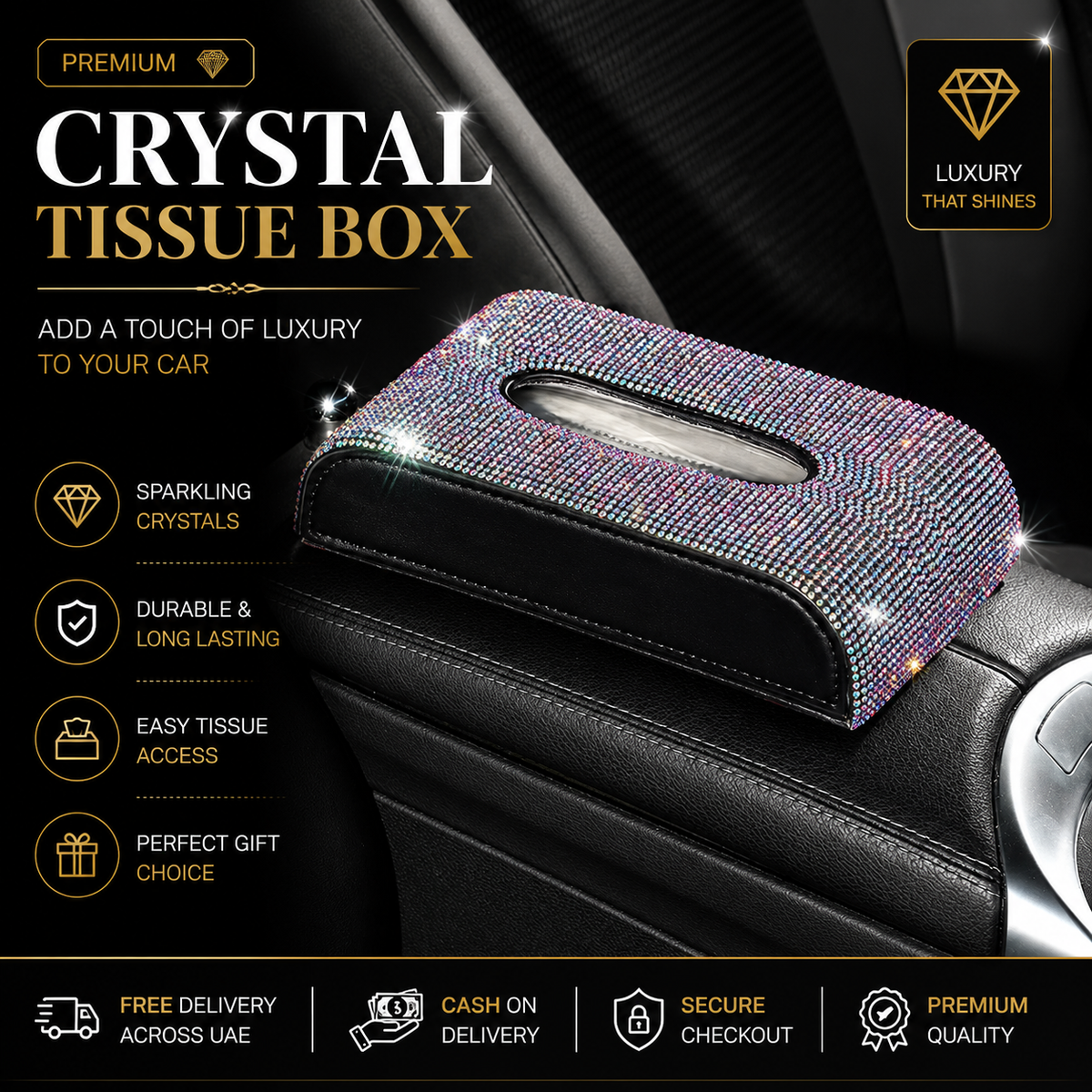 ✨ Crystal Rhinestone Car Tissue Box