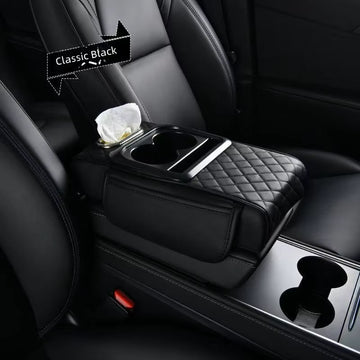 Car armrest organizer with cup holder and tissue holder