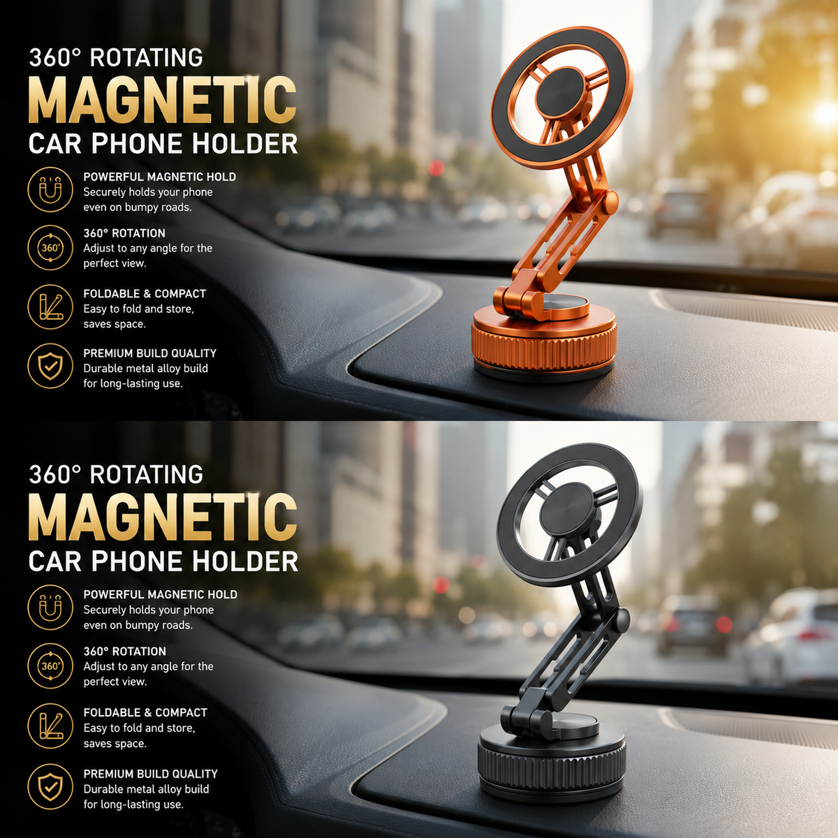 New Premium 360° Magnetic Car Phone Holder – Foldable Dashboard Mount
