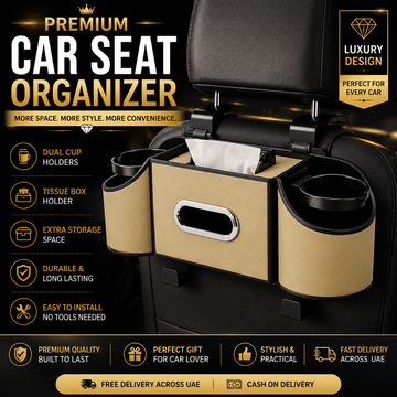 Car Rear Seat Storage Organizer with Tissue Box , Tidy Hook , Phone &amp; Cup Holder