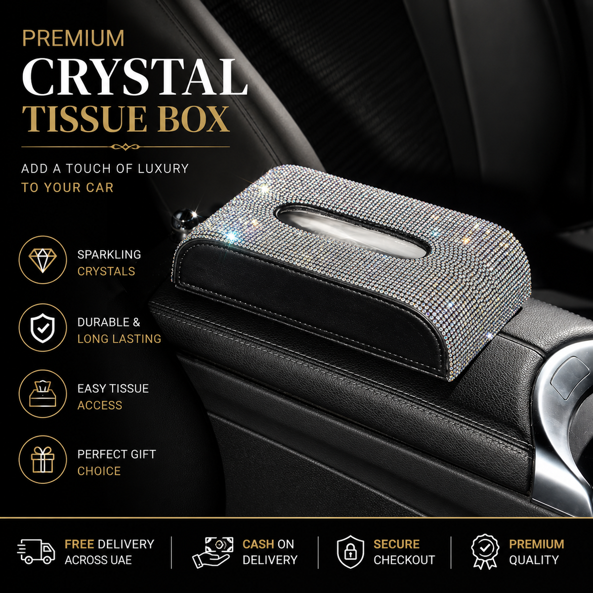 ✨ Crystal Rhinestone Car Tissue Box