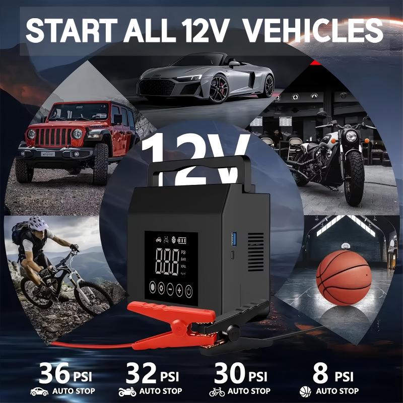 🚗 Car starter with integrated air compressor｜Start and inflate instantly, wherever you are ⚡